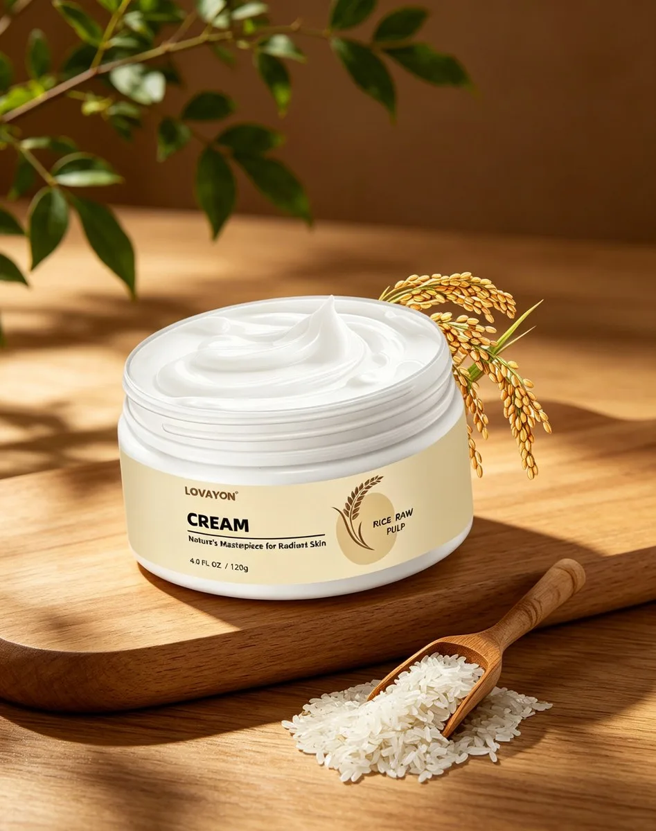 LOVAYON Rice Raw Pulp Cream — Korean rice skincare collection featuring a nourishing cream made with raw rice pulp extract that delivers brightening hydration and that coveted glass skin radiance inspired by centuries of Korean beauty rituals