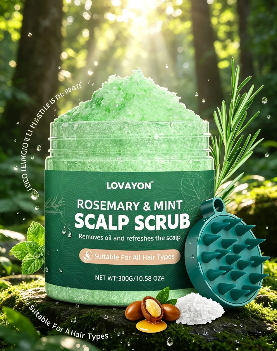 LOVAYON Rosemary Scalp Scrub — scalp and hair care collection with a revitalizing rosemary-infused exfoliating scrub that gently removes buildup while stimulating the scalp for healthier fuller hair from root to tip